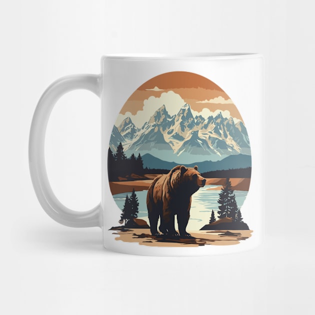 Grizzly Bear Against Scenic Mountain Landscape Design by TF Brands